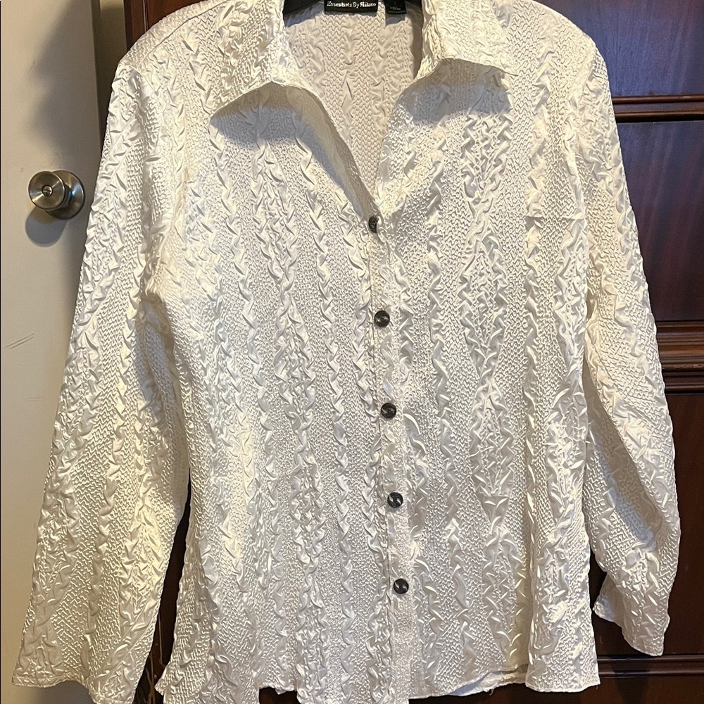 Essentials By Milano Textured White Button-Down Shirt size S